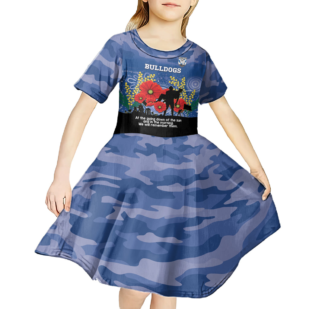 Custom Bulldogs Football ANZAC Kid Short Sleeve Dress Gallipoli Camouflage With Poppies