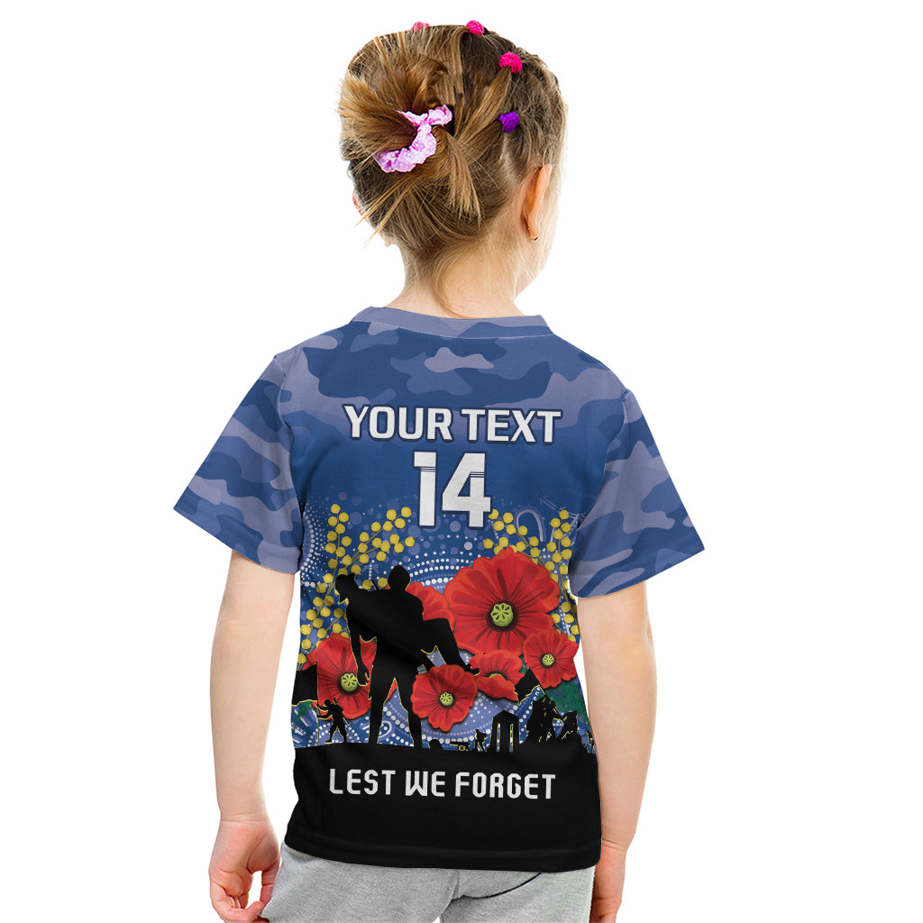 Custom Bulldogs Football ANZAC Kid T Shirt Gallipoli Camouflage With Poppies