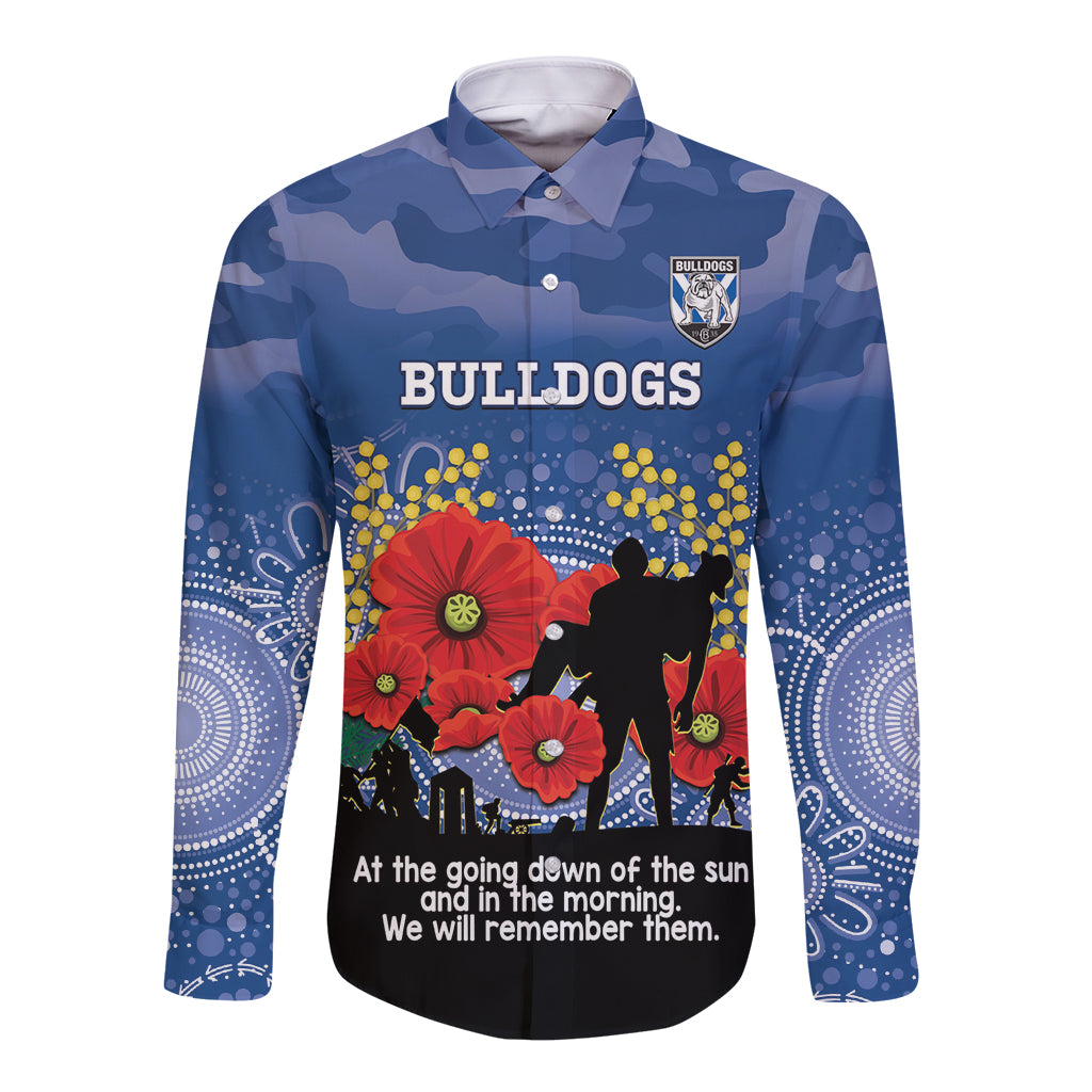 Custom Bulldogs Football ANZAC Long Sleeve Button Shirt Gallipoli Camouflage With Poppies
