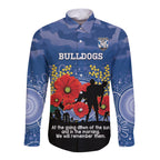 Custom Bulldogs Football ANZAC Long Sleeve Button Shirt Gallipoli Camouflage With Poppies