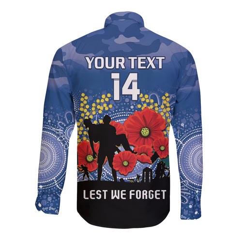Custom Bulldogs Football ANZAC Long Sleeve Button Shirt Gallipoli Camouflage With Poppies