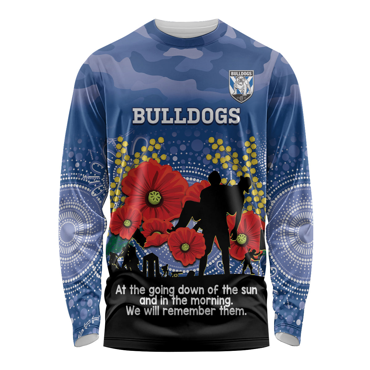 Custom Bulldogs Football ANZAC Long Sleeve Shirt Gallipoli Camouflage With Poppies
