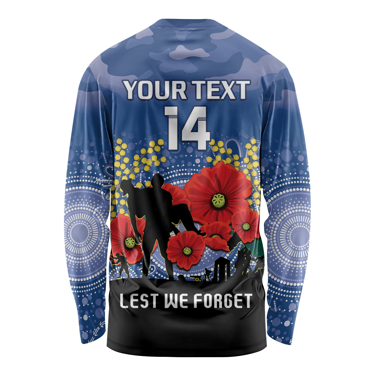 Custom Bulldogs Football ANZAC Long Sleeve Shirt Gallipoli Camouflage With Poppies