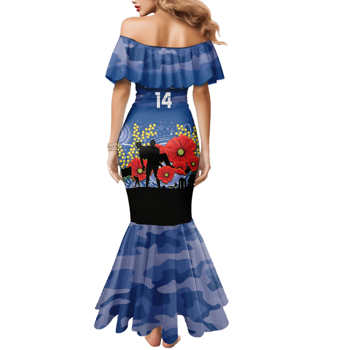 Custom Bulldogs Football ANZAC Mermaid Dress Gallipoli Camouflage With Poppies
