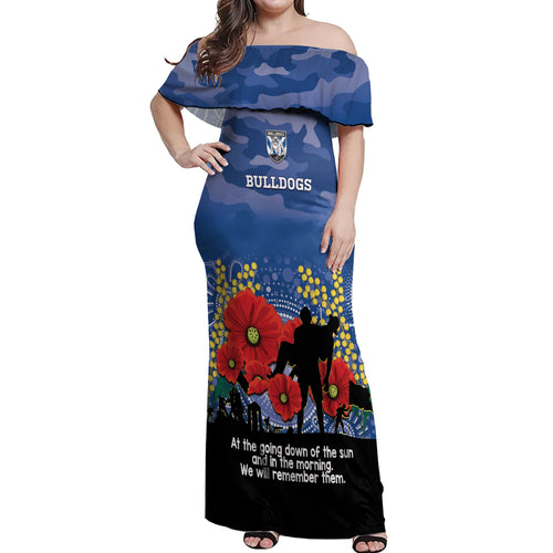 Custom Bulldogs Football ANZAC Off Shoulder Maxi Dress Gallipoli Camouflage With Poppies