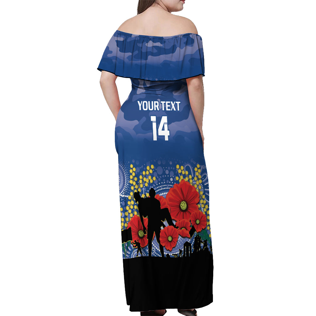 Custom Bulldogs Football ANZAC Off Shoulder Maxi Dress Gallipoli Camouflage With Poppies
