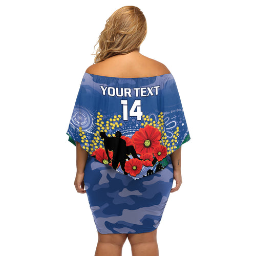 Custom Bulldogs Football ANZAC Off Shoulder Short Dress Gallipoli Camouflage With Poppies