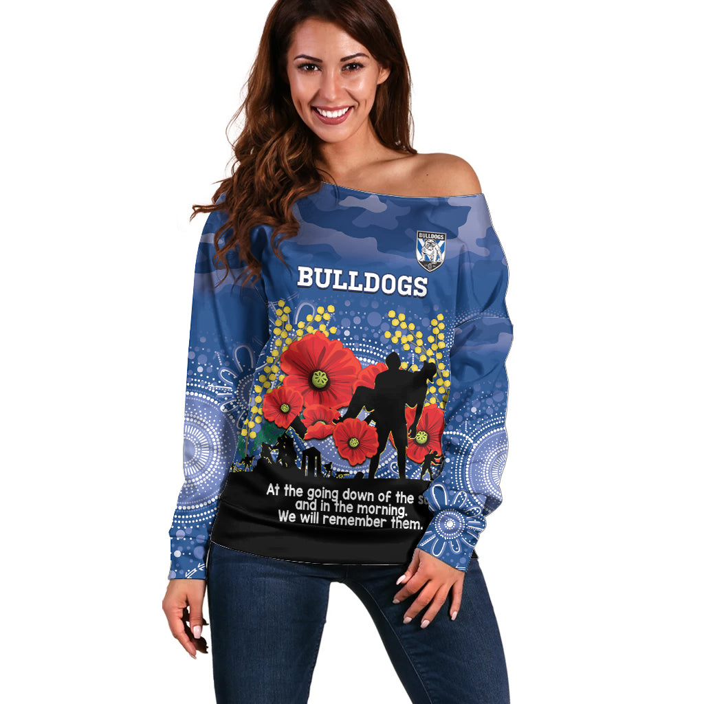 Custom Bulldogs Football ANZAC Off Shoulder Sweater Gallipoli Camouflage With Poppies