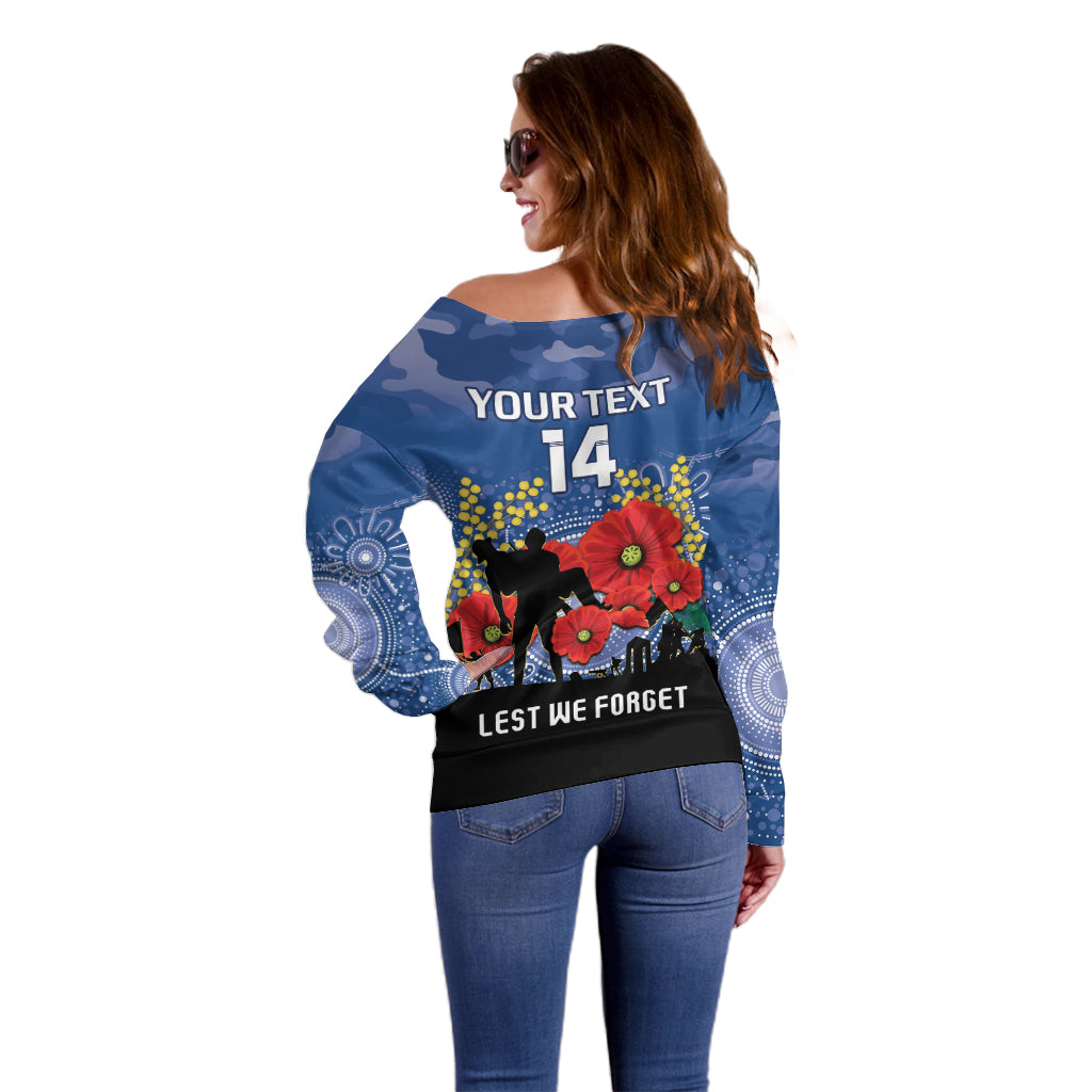 Custom Bulldogs Football ANZAC Off Shoulder Sweater Gallipoli Camouflage With Poppies