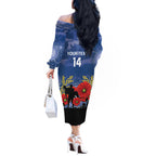 Custom Bulldogs Football ANZAC Off The Shoulder Long Sleeve Dress Gallipoli Camouflage With Poppies