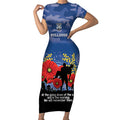Custom Bulldogs Football ANZAC Short Sleeve Bodycon Dress Gallipoli Camouflage With Poppies