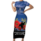 Custom Bulldogs Football ANZAC Short Sleeve Bodycon Dress Gallipoli Camouflage With Poppies
