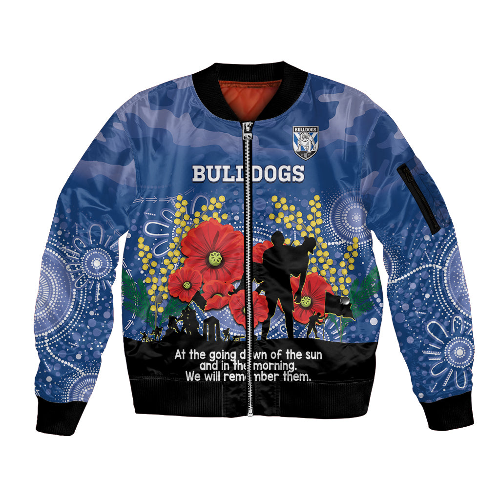 Custom Bulldogs Football ANZAC Sleeve Zip Bomber Jacket Gallipoli Camouflage With Poppies