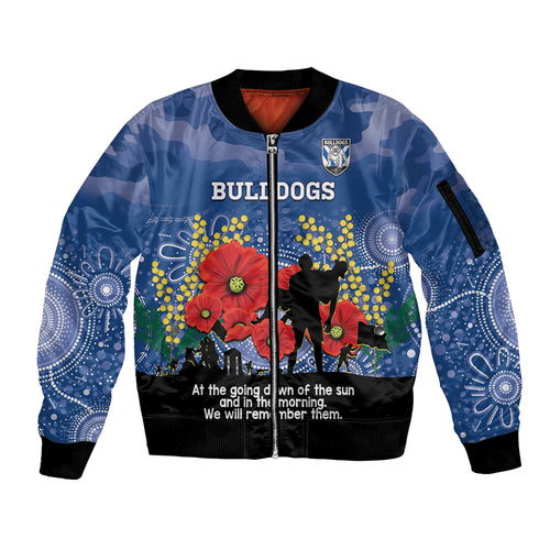 Custom Bulldogs Football ANZAC Sleeve Zip Bomber Jacket Gallipoli Camouflage With Poppies