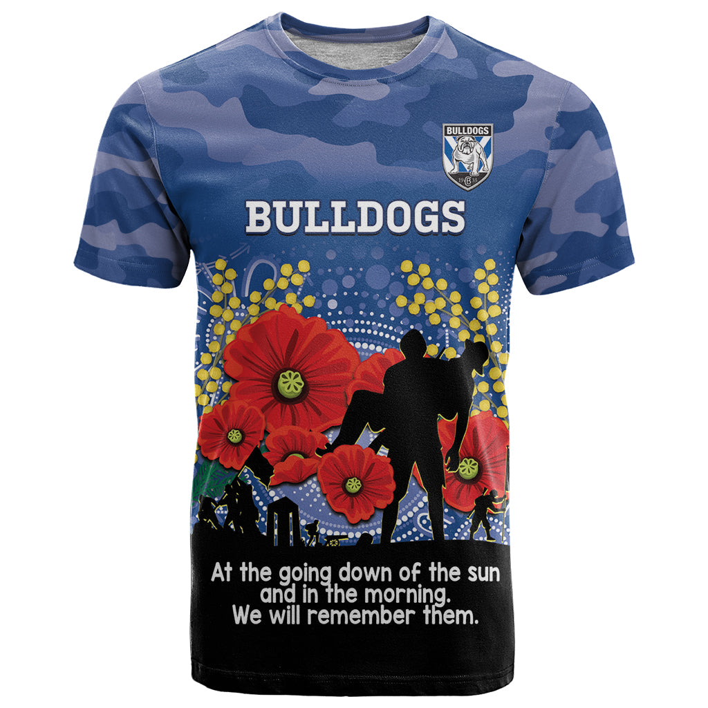 Custom Bulldogs Football ANZAC T Shirt Gallipoli Camouflage With Poppies