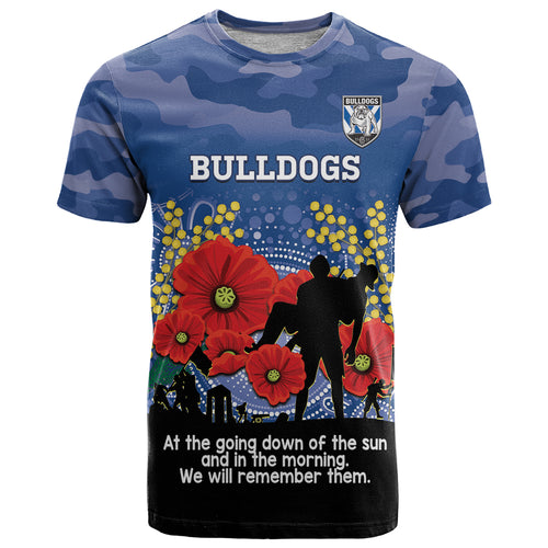 Custom Bulldogs Football ANZAC T Shirt Gallipoli Camouflage With Poppies