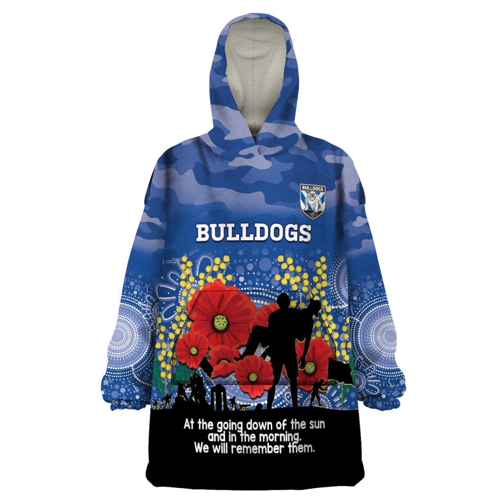 Custom Bulldogs Football ANZAC Wearable Blanket Hoodie Gallipoli Camouflage With Poppies