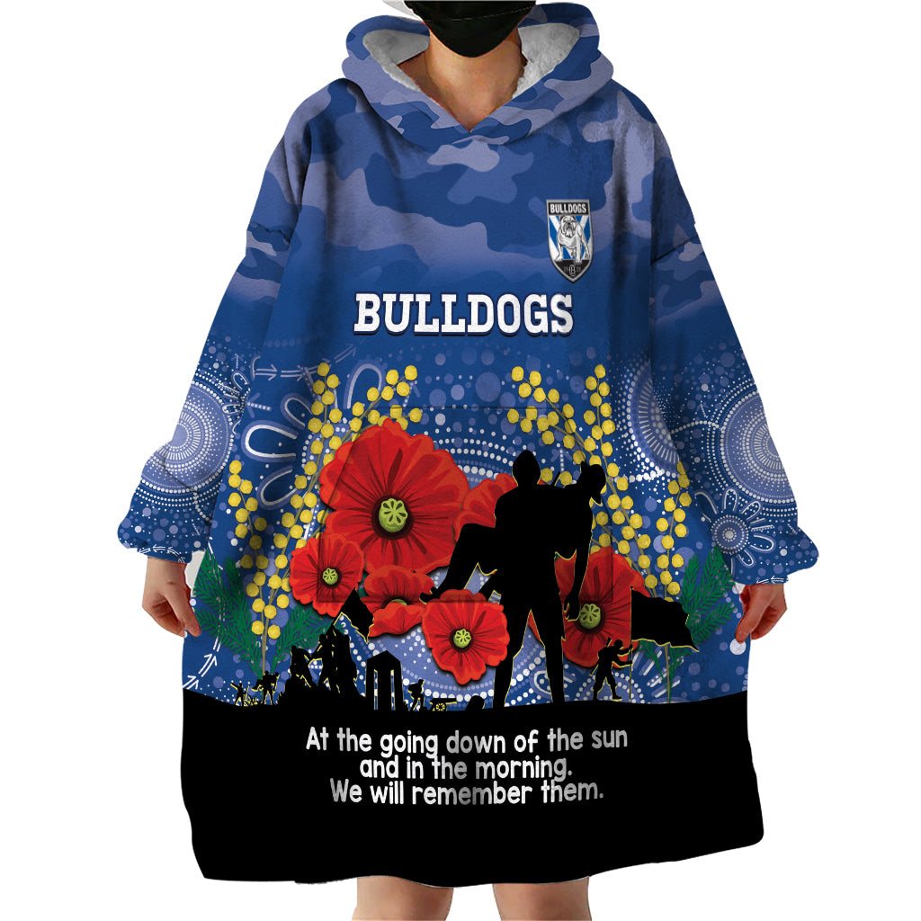 Custom Bulldogs Football ANZAC Wearable Blanket Hoodie Gallipoli Camouflage With Poppies