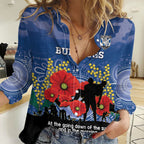 Custom Bulldogs Football ANZAC Women Casual Shirt Gallipoli Camouflage With Poppies