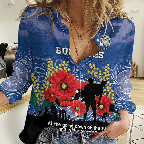 Custom Bulldogs Football ANZAC Women Casual Shirt Gallipoli Camouflage With Poppies