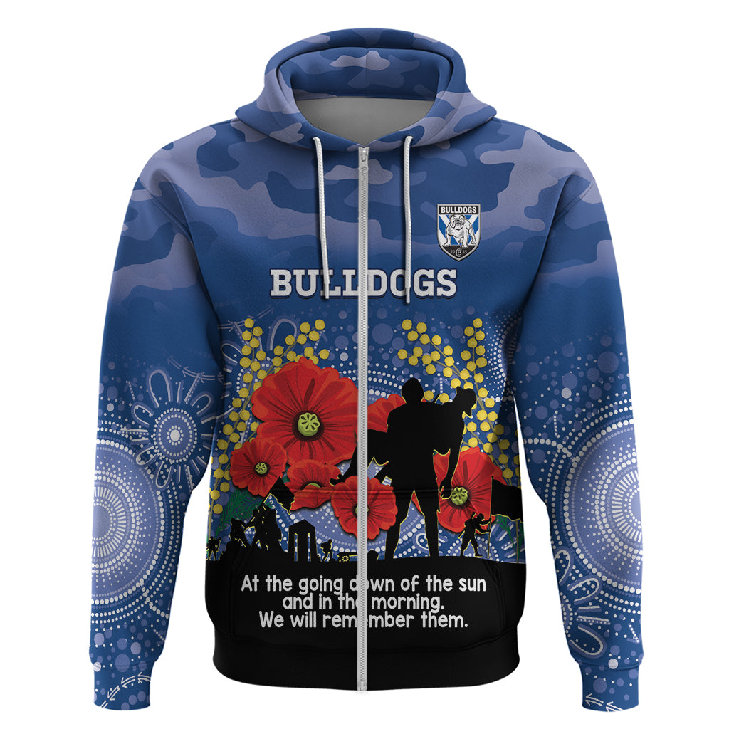 Custom Bulldogs Football ANZAC Zip Hoodie Gallipoli Camouflage With Poppies