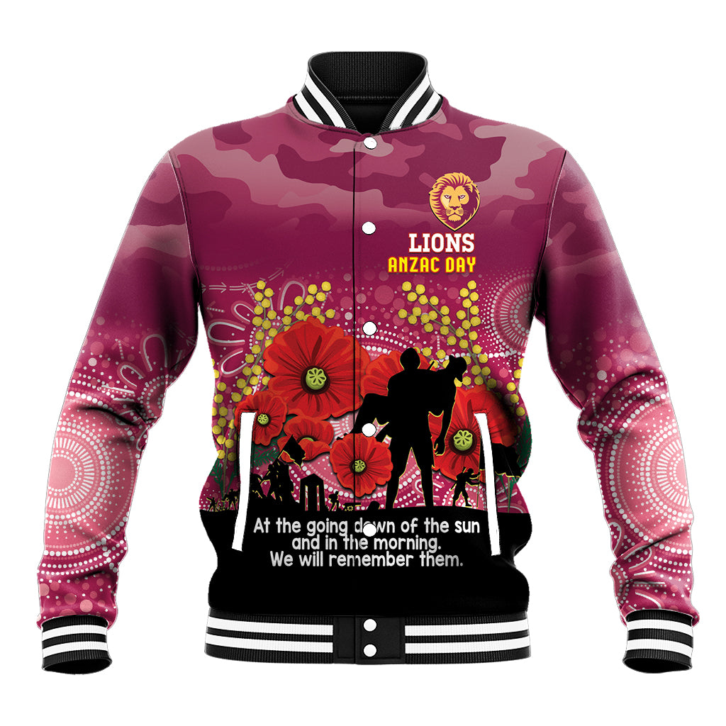 Custom Lions Football ANZAC Baseball Jacket Gallipoli Camouflage With Poppies