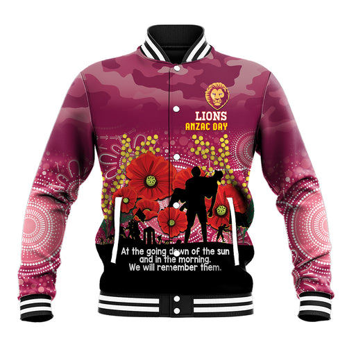 Custom Lions Football ANZAC Baseball Jacket Gallipoli Camouflage With Poppies