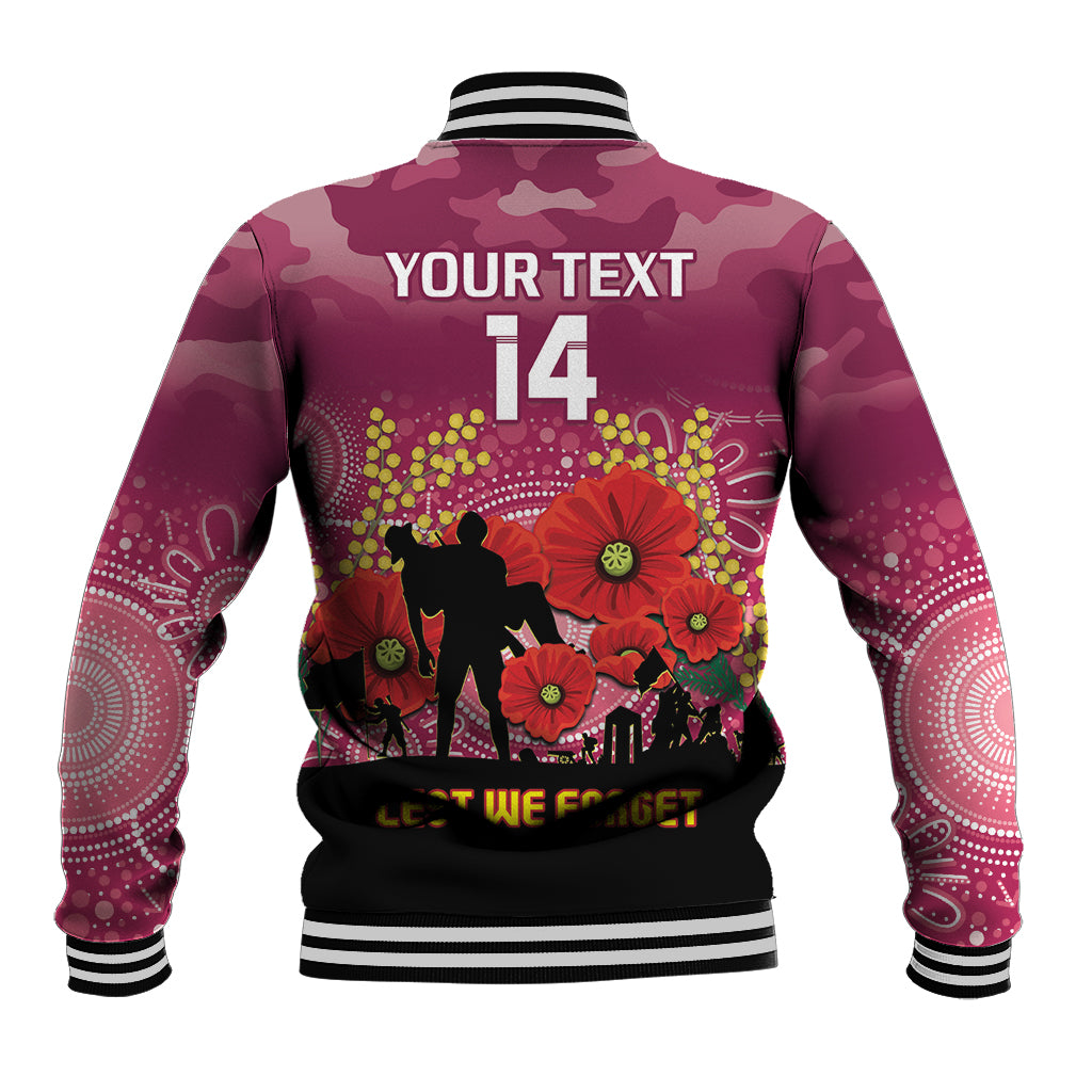 Custom Lions Football ANZAC Baseball Jacket Gallipoli Camouflage With Poppies