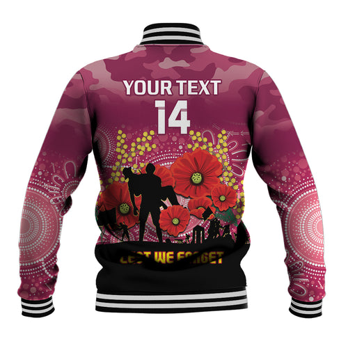 Custom Lions Football ANZAC Baseball Jacket Gallipoli Camouflage With Poppies