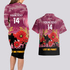 Custom Lions Football ANZAC Couples Matching Long Sleeve Bodycon Dress and Hawaiian Shirt Gallipoli Camouflage With Poppies