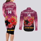 Custom Lions Football ANZAC Couples Matching Long Sleeve Bodycon Dress and Long Sleeve Button Shirt Gallipoli Camouflage With Poppies