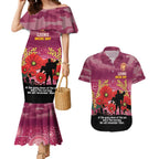 Custom Lions Football ANZAC Couples Matching Mermaid Dress and Hawaiian Shirt Gallipoli Camouflage With Poppies