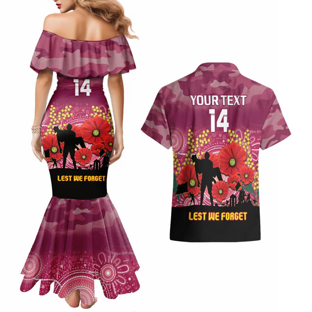 Custom Lions Football ANZAC Couples Matching Mermaid Dress and Hawaiian Shirt Gallipoli Camouflage With Poppies