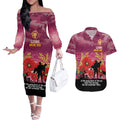 Custom Lions Football ANZAC Couples Matching Off The Shoulder Long Sleeve Dress and Hawaiian Shirt Gallipoli Camouflage With Poppies