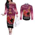 Custom Lions Football ANZAC Couples Matching Off The Shoulder Long Sleeve Dress and Long Sleeve Button Shirt Gallipoli Camouflage With Poppies