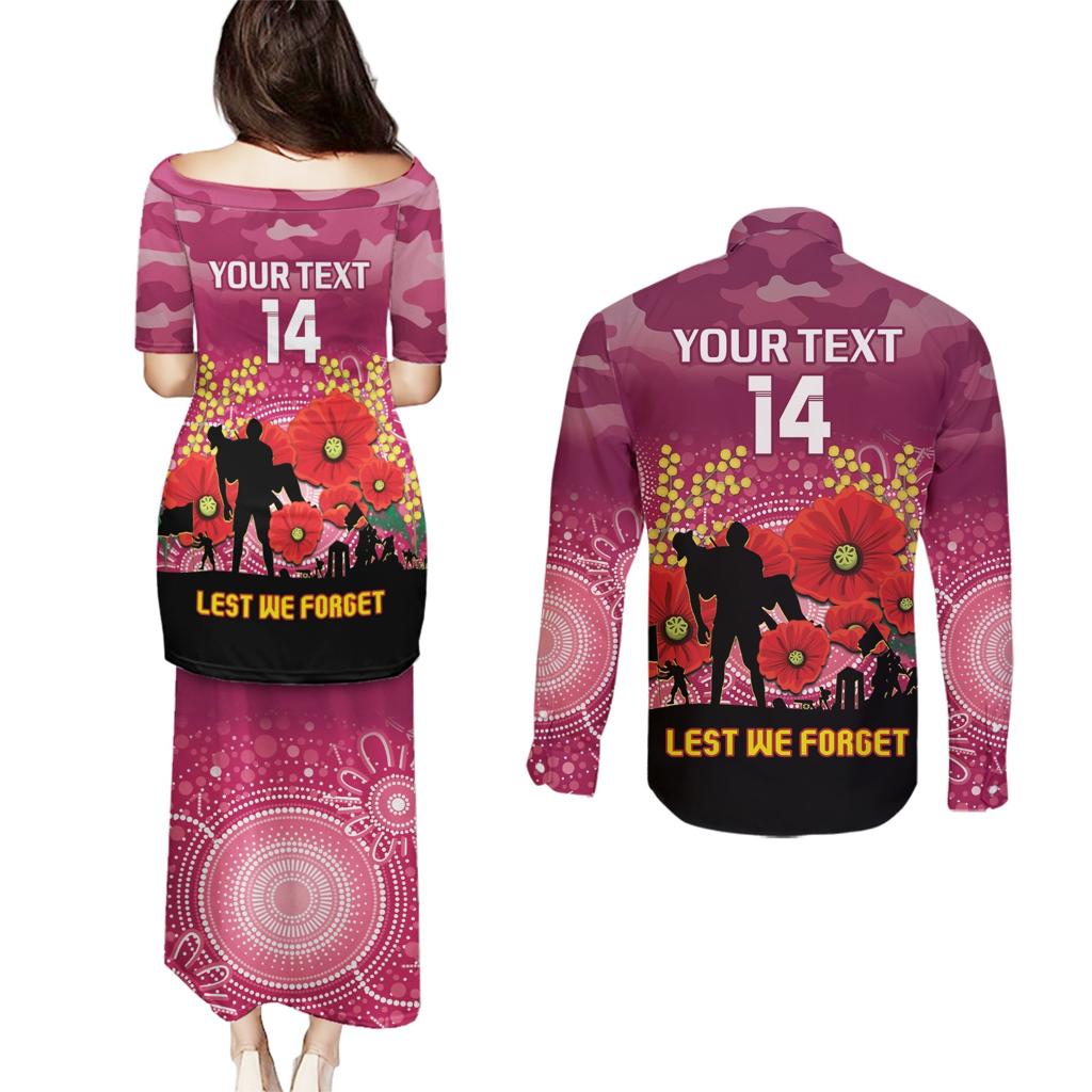 Custom Lions Football ANZAC Couples Matching Puletasi and Long Sleeve Button Shirt Gallipoli Camouflage With Poppies