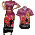 Custom Lions Football ANZAC Couples Matching Short Sleeve Bodycon Dress and Hawaiian Shirt Gallipoli Camouflage With Poppies