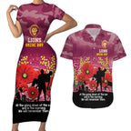 Custom Lions Football ANZAC Couples Matching Short Sleeve Bodycon Dress and Hawaiian Shirt Gallipoli Camouflage With Poppies