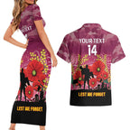 Custom Lions Football ANZAC Couples Matching Short Sleeve Bodycon Dress and Hawaiian Shirt Gallipoli Camouflage With Poppies