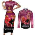 Custom Lions Football ANZAC Couples Matching Short Sleeve Bodycon Dress and Long Sleeve Button Shirt Gallipoli Camouflage With Poppies