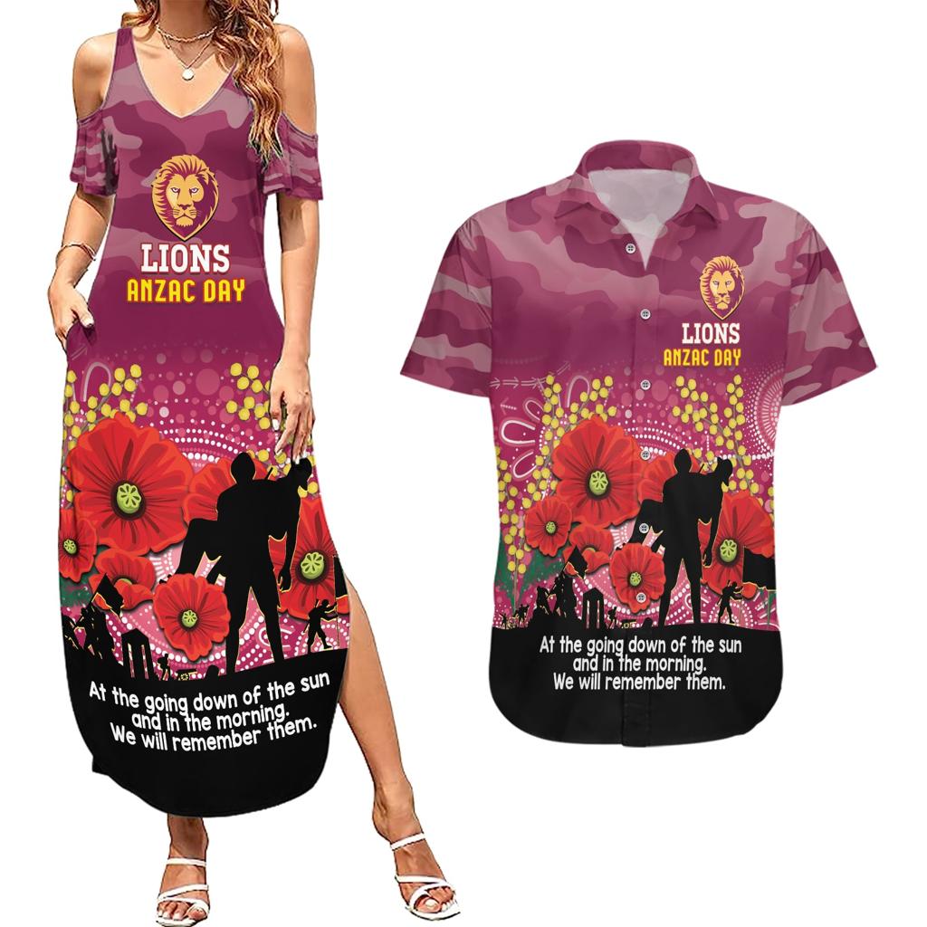 Custom Lions Football ANZAC Couples Matching Summer Maxi Dress and Hawaiian Shirt Gallipoli Camouflage With Poppies