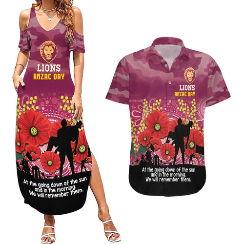 Custom Lions Football ANZAC Couples Matching Summer Maxi Dress and Hawaiian Shirt Gallipoli Camouflage With Poppies