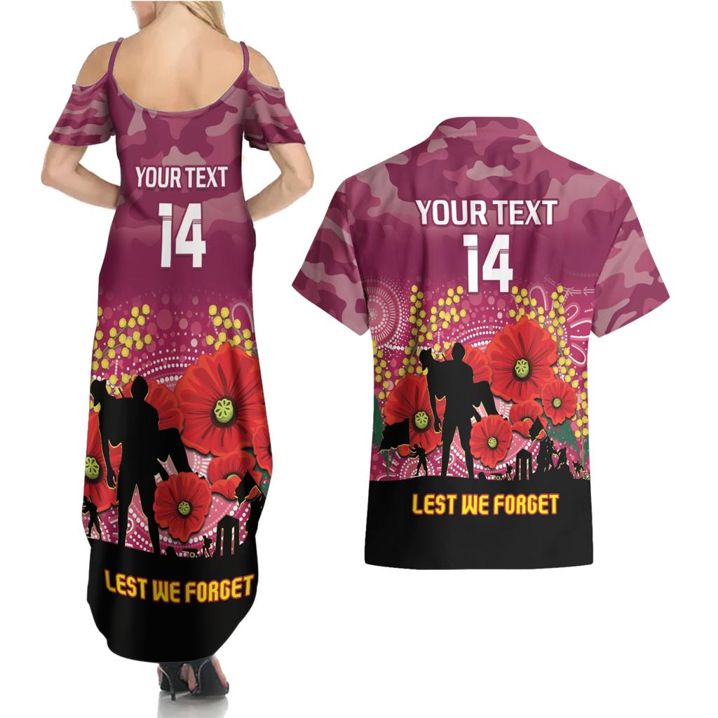 Custom Lions Football ANZAC Couples Matching Summer Maxi Dress and Hawaiian Shirt Gallipoli Camouflage With Poppies
