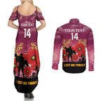 Custom Lions Football ANZAC Couples Matching Summer Maxi Dress and Long Sleeve Button Shirt Gallipoli Camouflage With Poppies
