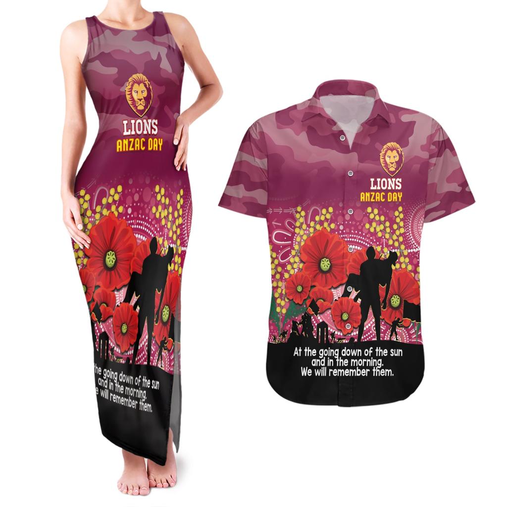Custom Lions Football ANZAC Couples Matching Tank Maxi Dress and Hawaiian Shirt Gallipoli Camouflage With Poppies