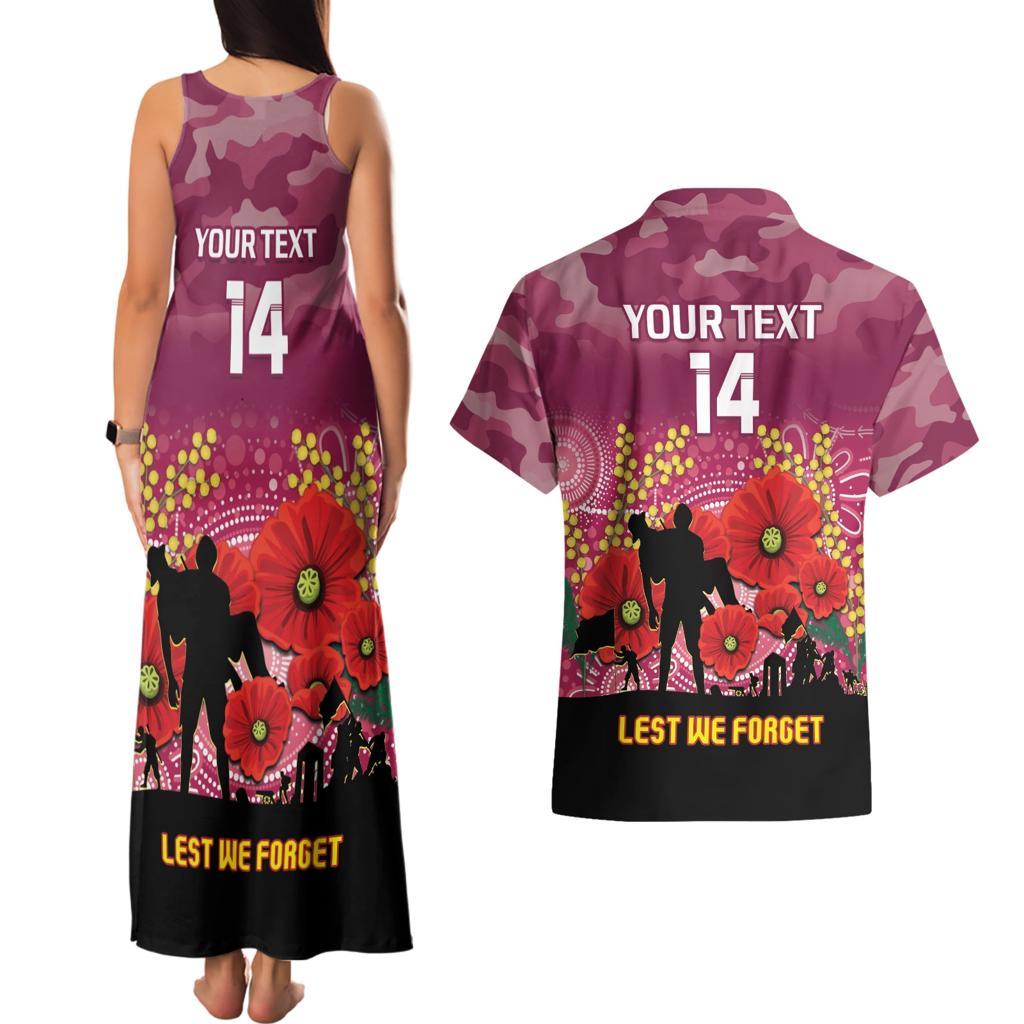 Custom Lions Football ANZAC Couples Matching Tank Maxi Dress and Hawaiian Shirt Gallipoli Camouflage With Poppies