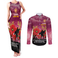Custom Lions Football ANZAC Couples Matching Tank Maxi Dress and Long Sleeve Button Shirt Gallipoli Camouflage With Poppies