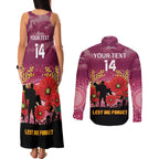 Custom Lions Football ANZAC Couples Matching Tank Maxi Dress and Long Sleeve Button Shirt Gallipoli Camouflage With Poppies