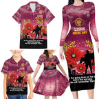 Custom Lions Football ANZAC Family Matching Long Sleeve Bodycon Dress and Hawaiian Shirt Gallipoli Camouflage With Poppies