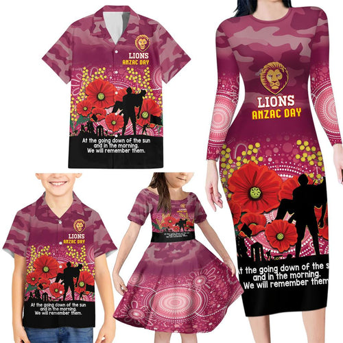 Custom Lions Football ANZAC Family Matching Long Sleeve Bodycon Dress and Hawaiian Shirt Gallipoli Camouflage With Poppies